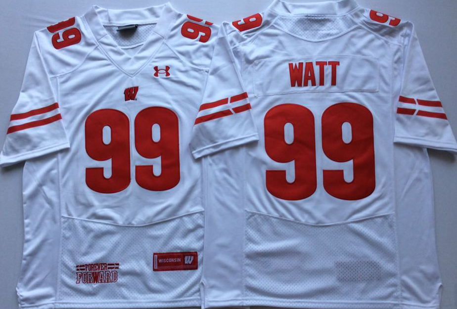 NCAA Men Wisconsin Badgers White #99 WATT